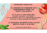 HORARIOS DE RECOGIDA DE MENÚS PARA LLEVAR